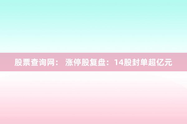 股票查询网： 涨停股复盘：14股封单超亿元